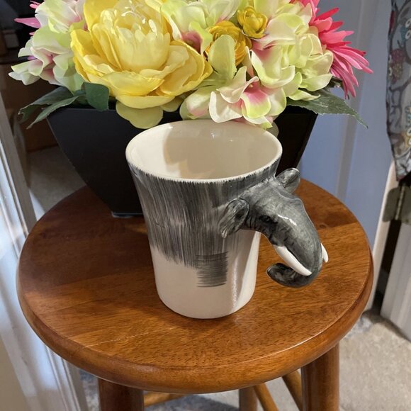 Pier 1 Elephant With 3-D Handle Hand-Painted Stoneware Mug - Picture 1 of 6